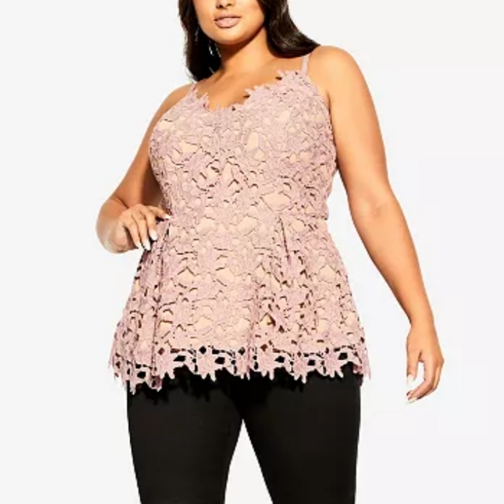 NWT City Chic Women's Pink/Purple So Fancy Lace Peplum Cami Top